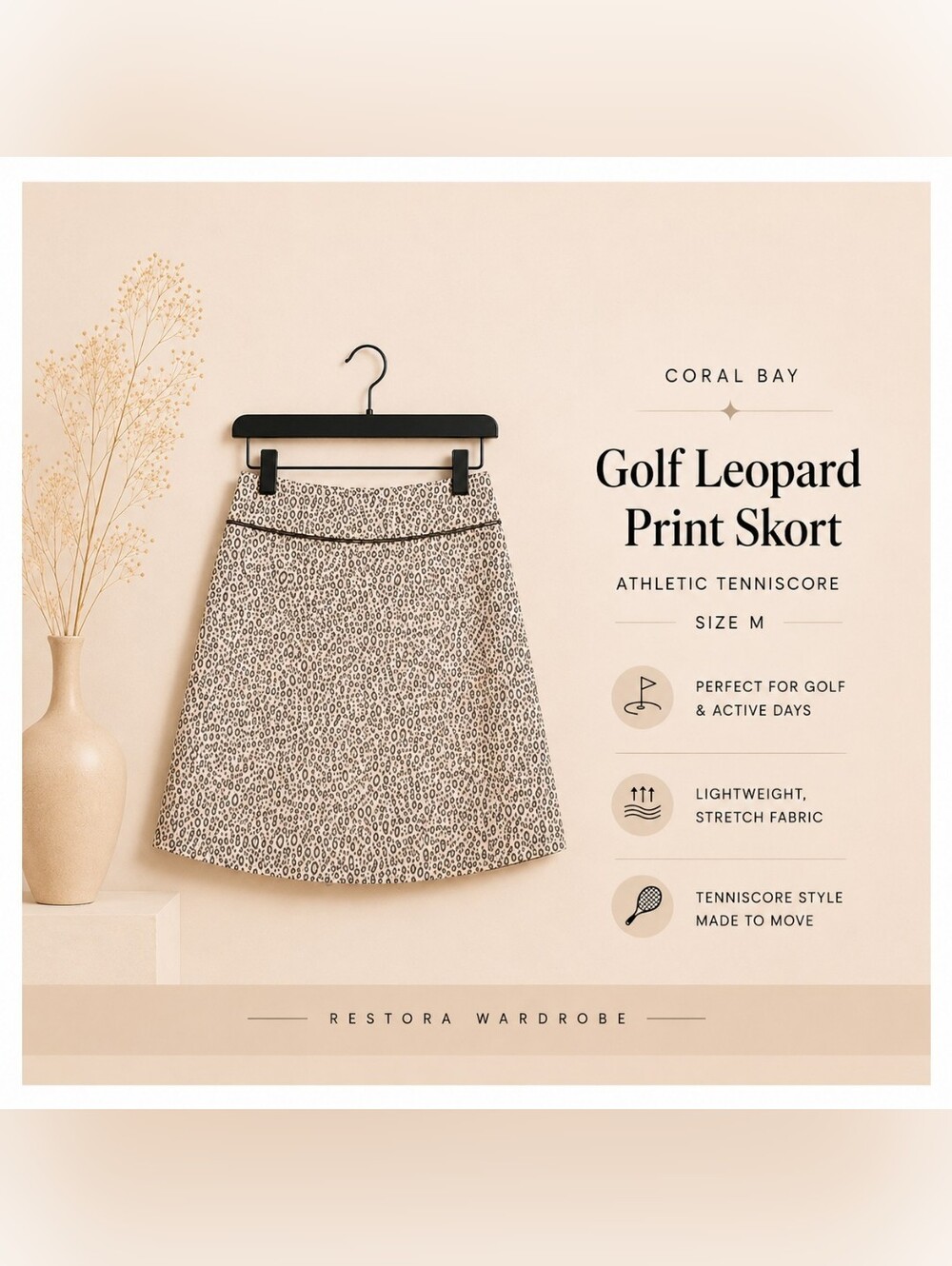 Coral Bay Golf Leopard Print Pull On Skort Built In Shorts Size M